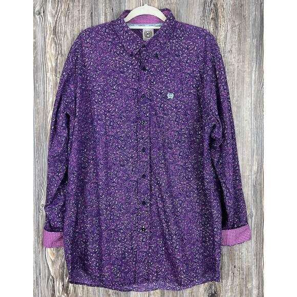 Cinch Shirt Mens XL Purple Paisley Button Down Flip Cuff  Western Cowboy Rodeo - Picture 1 of 16